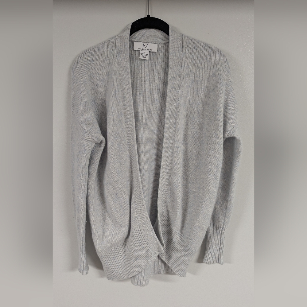 Magaschoni Gray/Blue Cardigan Sweater Soft Knit Xs